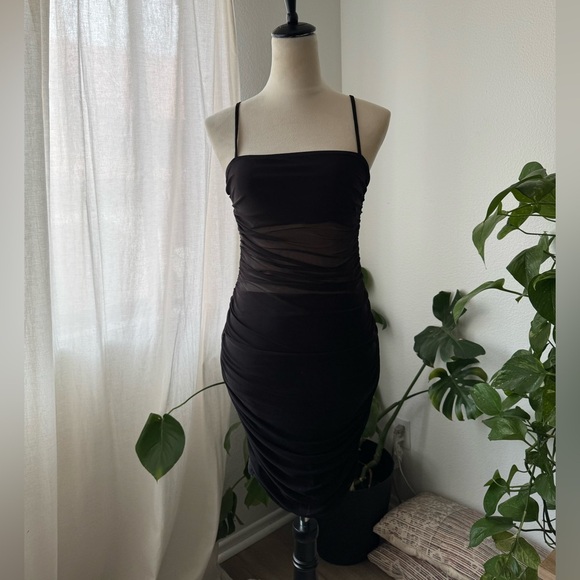 PLT Black Strappy Ruched Mesh Cut Out Dress size 8 - Picture 2 of 4